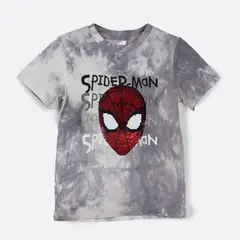 MARVEL - Polera Manga Corta Niño Tie Dye Spiderman Gris
