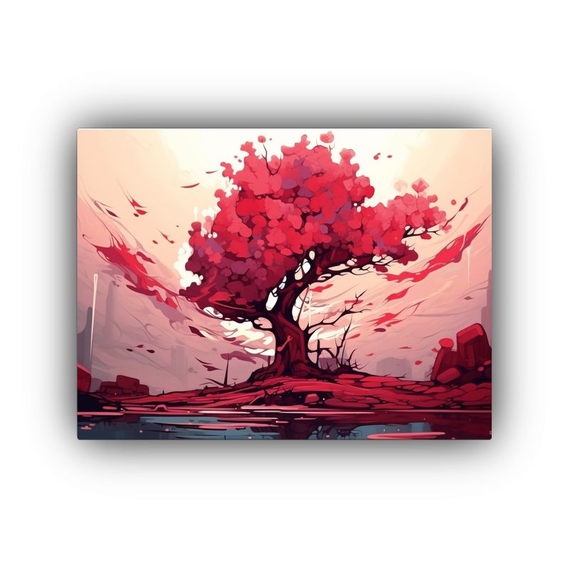 GENERICO - Cuadro Arte De Pared Árbol Rojo Neonoir Neopop Dinámico 120x80cm