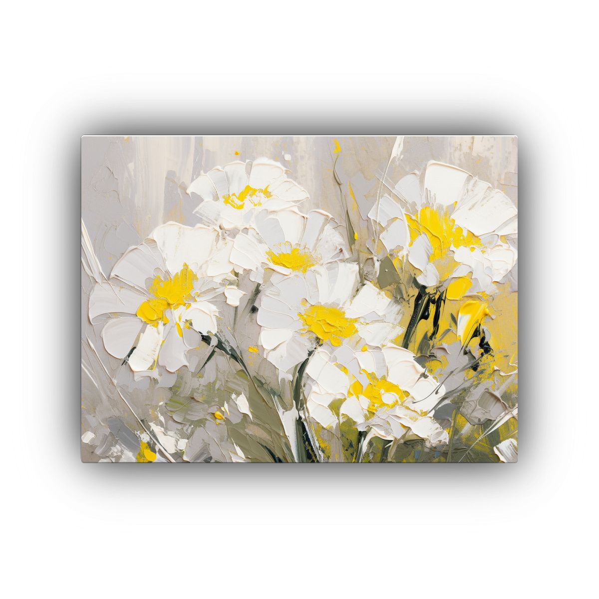 GENERICO - Pintura De Flores Amarillas Y Plateadas En Lienzo Para Decor 120x80cm