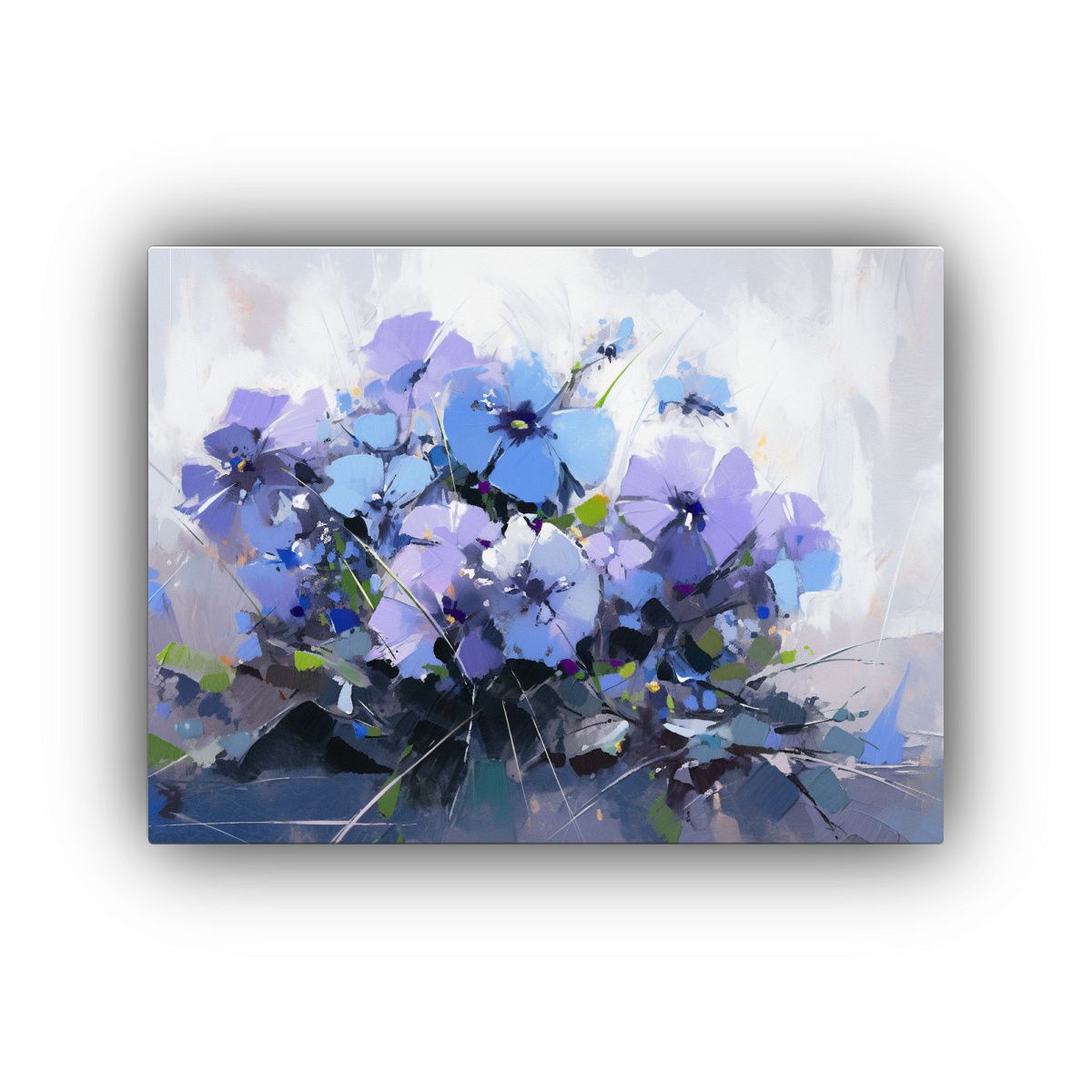 GENERICO - Pintura Sobre Lienzo De Flores En Colores Púrpura Y Azul 120x80cm