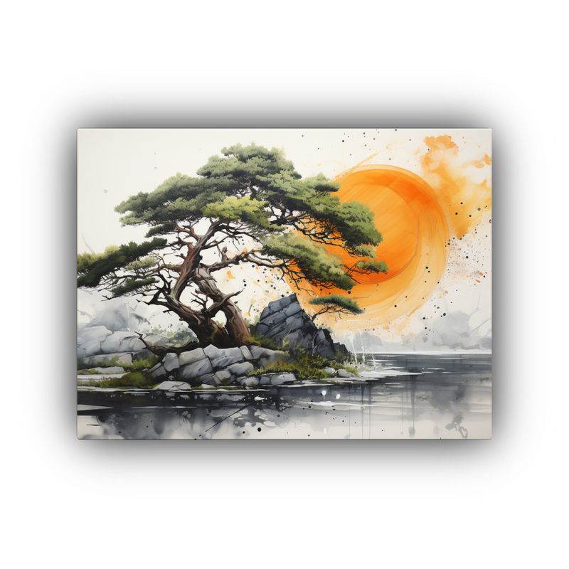 GENERICO - Pintura Abstracta De Un árbol De Enebro En Colores Naranja  120x80cm