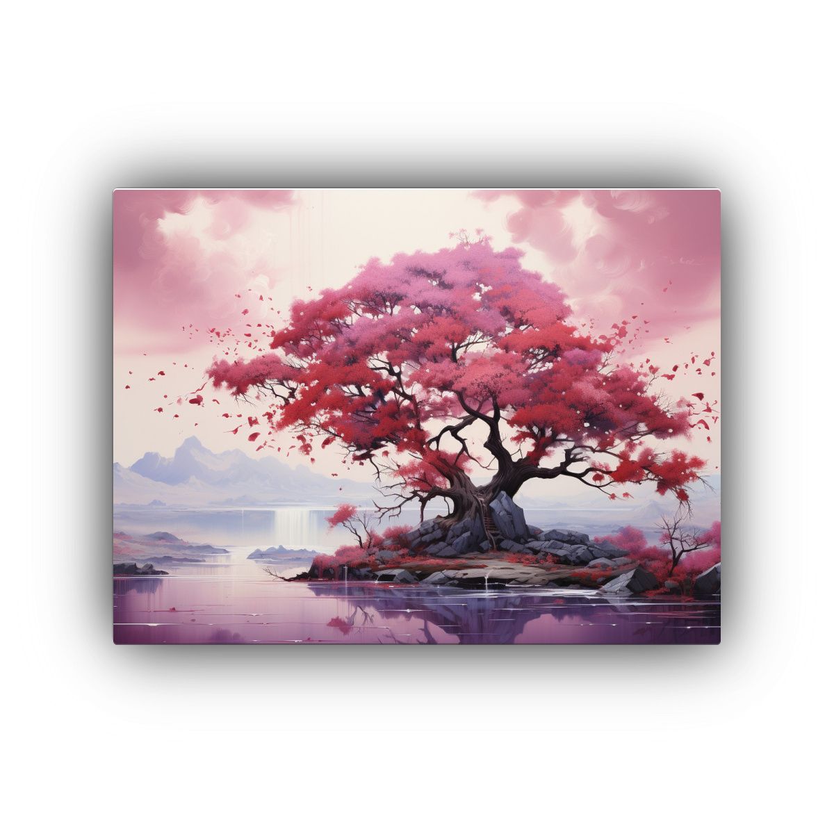 GENERICO - Cuadro Fotografía Dormitorio Árbol De Junípero Rojo Y Ros 120x80cm