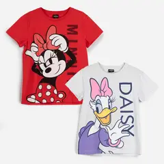 DISNEY - Pack Polera Manga Corta Niña Minnie Daisy Rojo