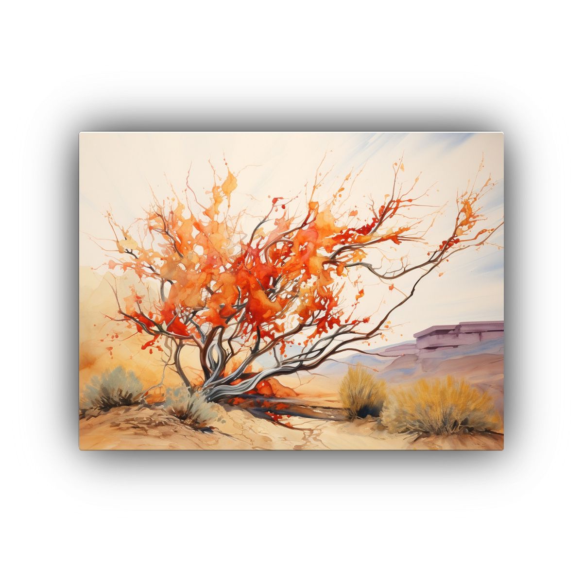 GENERICO - Pintura Abstracta De árbol Ocotillo En Rojo Y Dorado Sobre  120x80cm