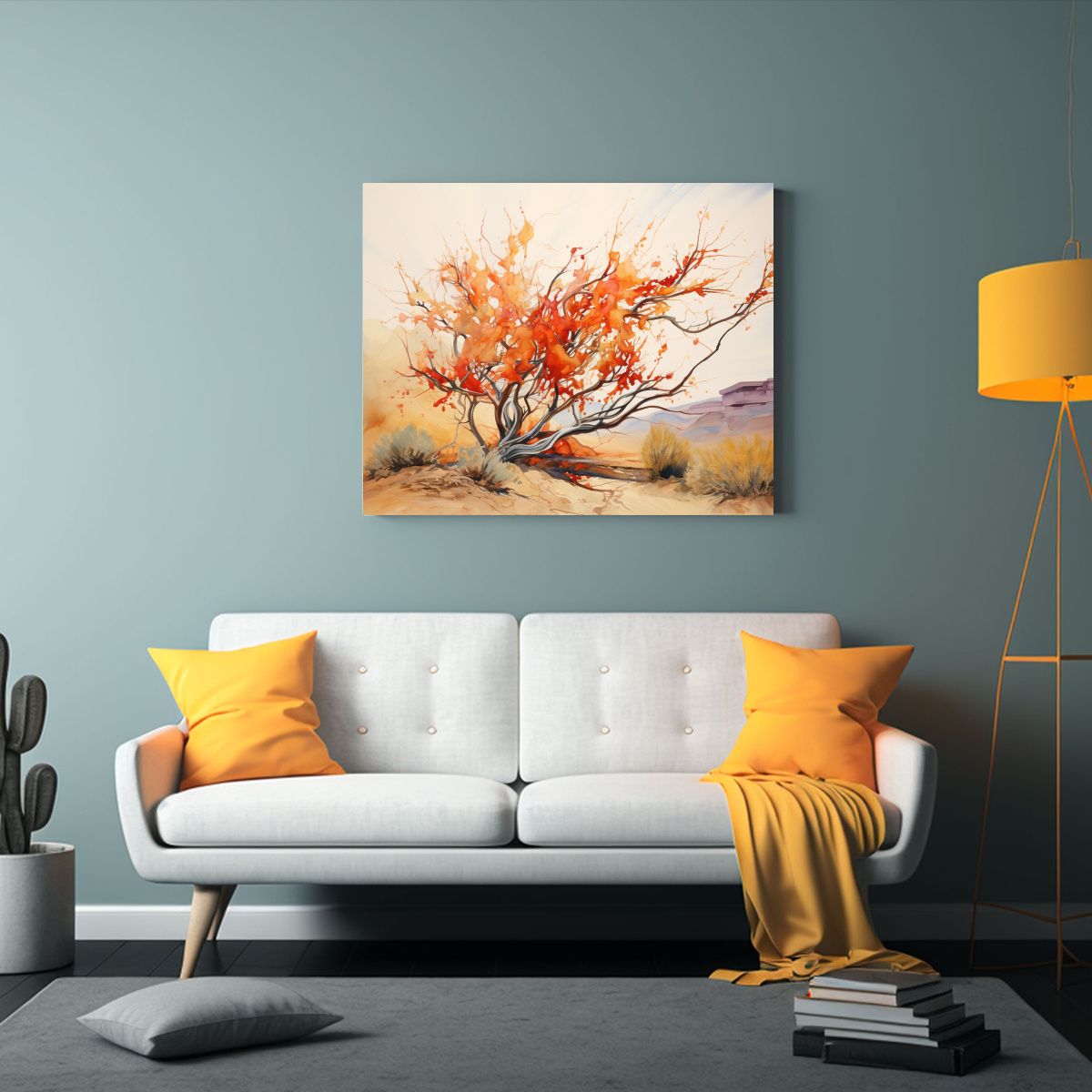 GENERICO - Pintura Abstracta De árbol Ocotillo En Rojo Y Dorado Sobre  120x80cm