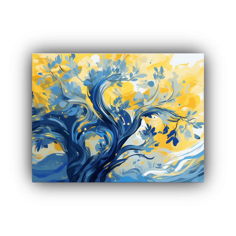 GENERICO - Pinturas Decorativas Con árbol De Olivo En Amarillo Y Azul 120x80cm
