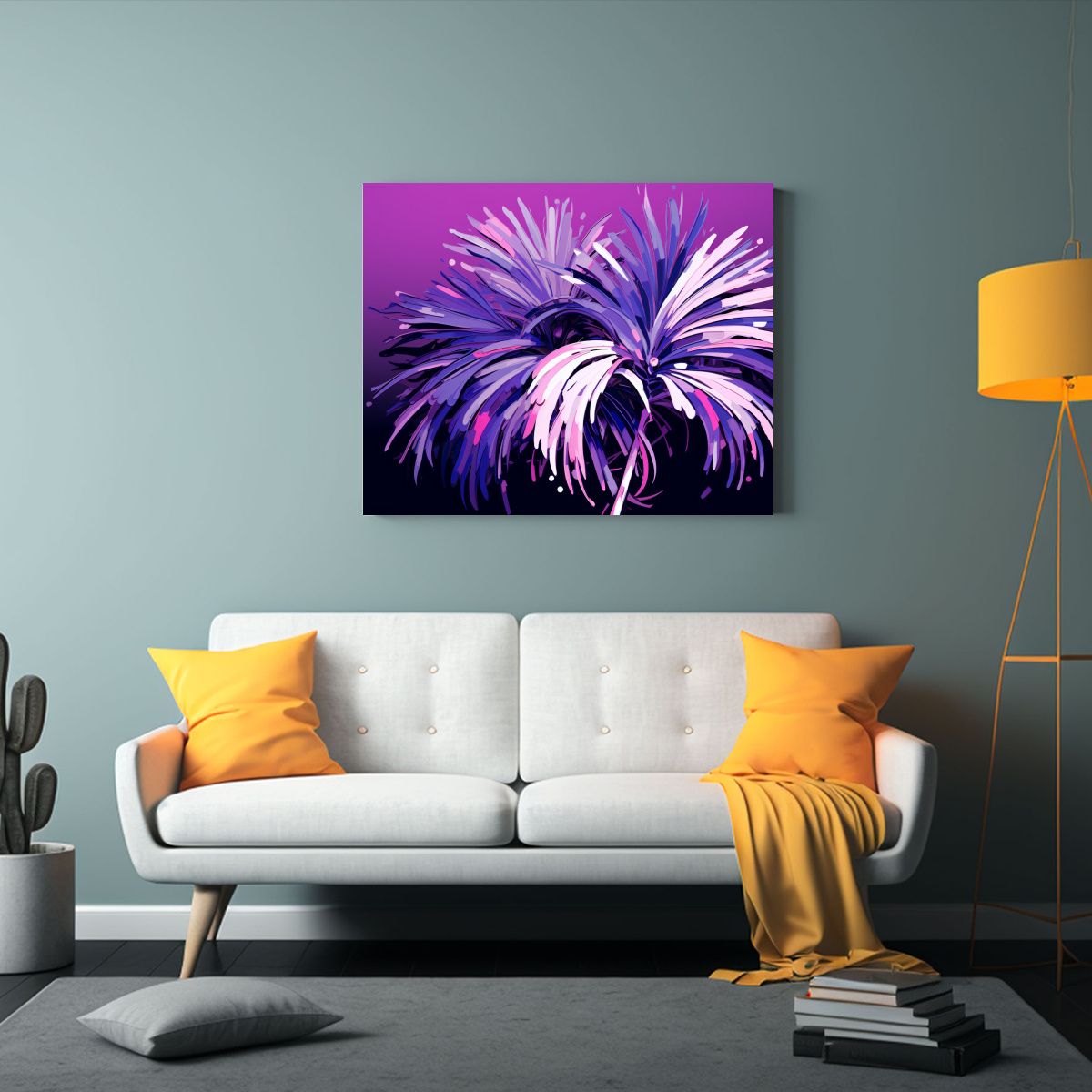 GENERICO - Cuadro De Lienzo Palmera Morada En Atmósfera Neonoir Y Est 120x80cm