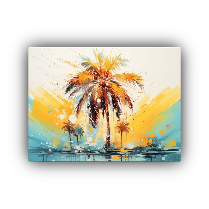 GENERICO - Cuadro Abstracto Acuarela Alegría Palmera Amarillo Y Turque 120x80cm