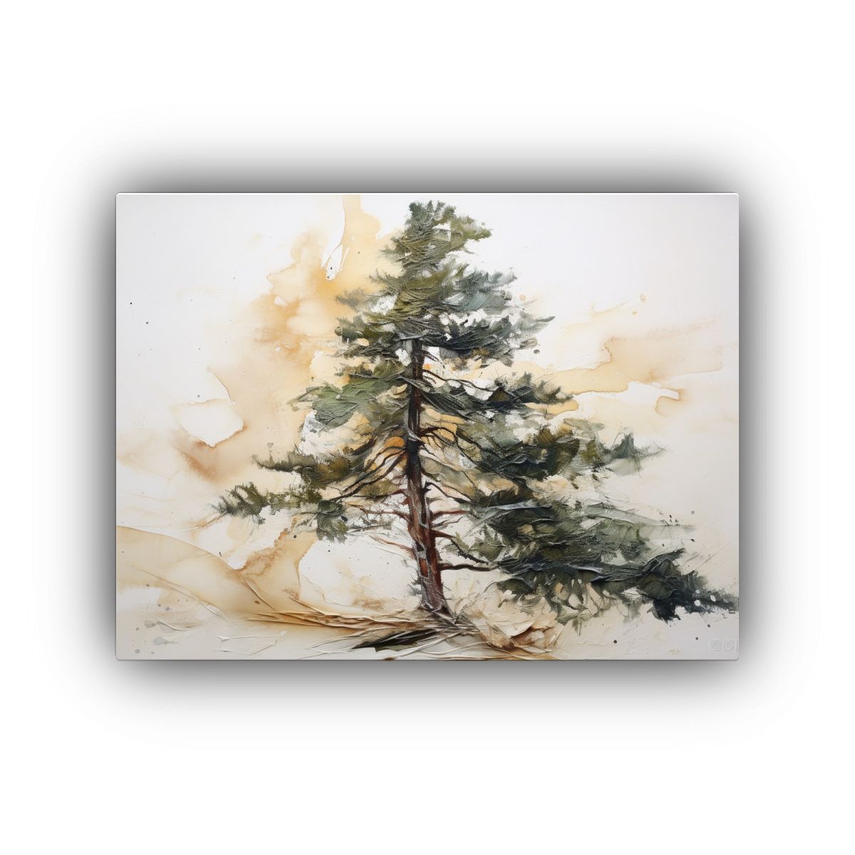 GENERICO - Pintura Abstracta De Un Pino En Colores Blanco Y Dorado Cal 120x80cm
