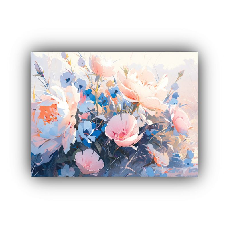 GENERICO - Cuadro Moderno Floral En Tonos Rosa Y Azul Para Decoración 120x80cm