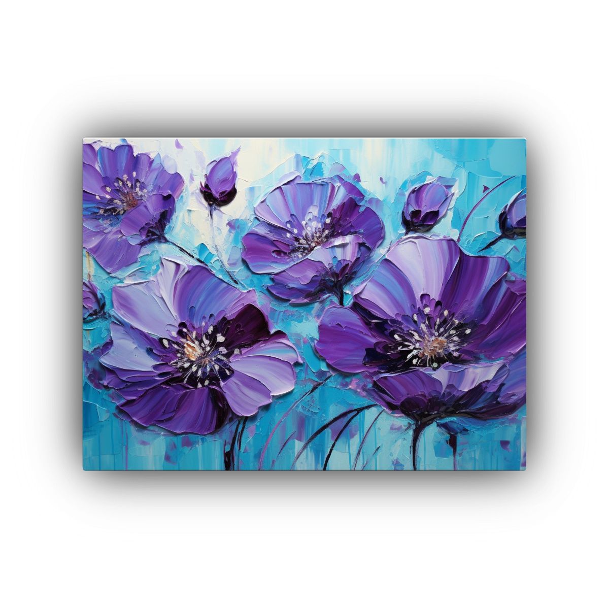 GENERICO - Pintura En Lienzo De Flores Moradas Y Cian Sensibilidad Art 120x80cm