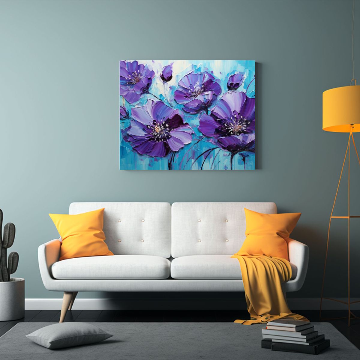 GENERICO - Pintura En Lienzo De Flores Moradas Y Cian Sensibilidad Art 120x80cm