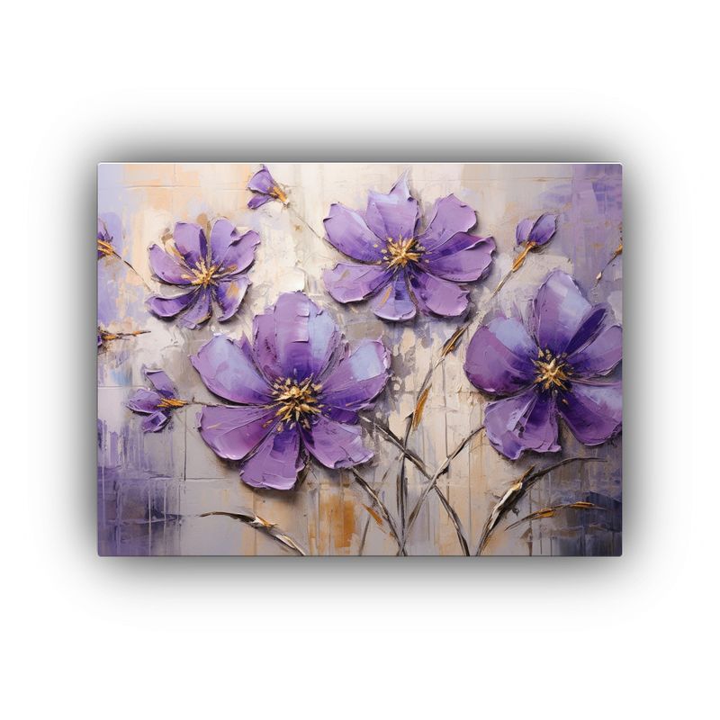 GENERICO - Pintura En Lienzo De Flores Moradas Y Doradas De Alta Calida 120x80cm