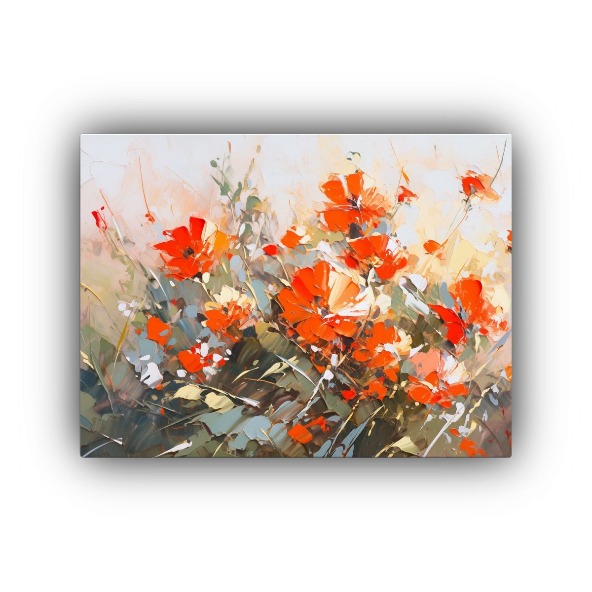 GENERICO - Pintura De Flores En Lienzo En Colores Rojo Y Naranja Gama  120x80cm