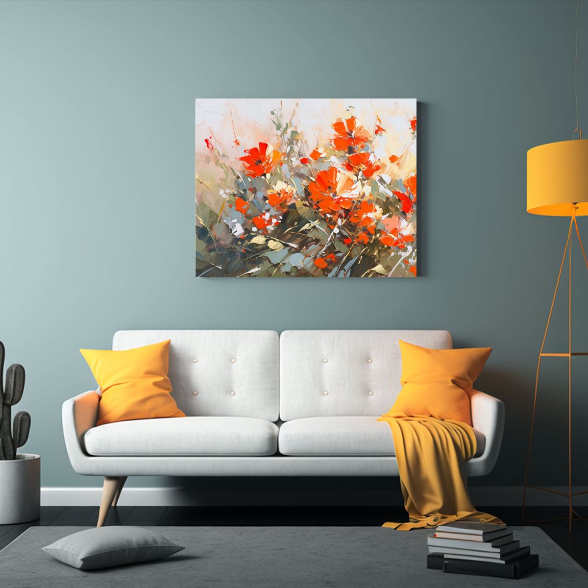 GENERICO - Pintura De Flores En Lienzo En Colores Rojo Y Naranja Gama  120x80cm