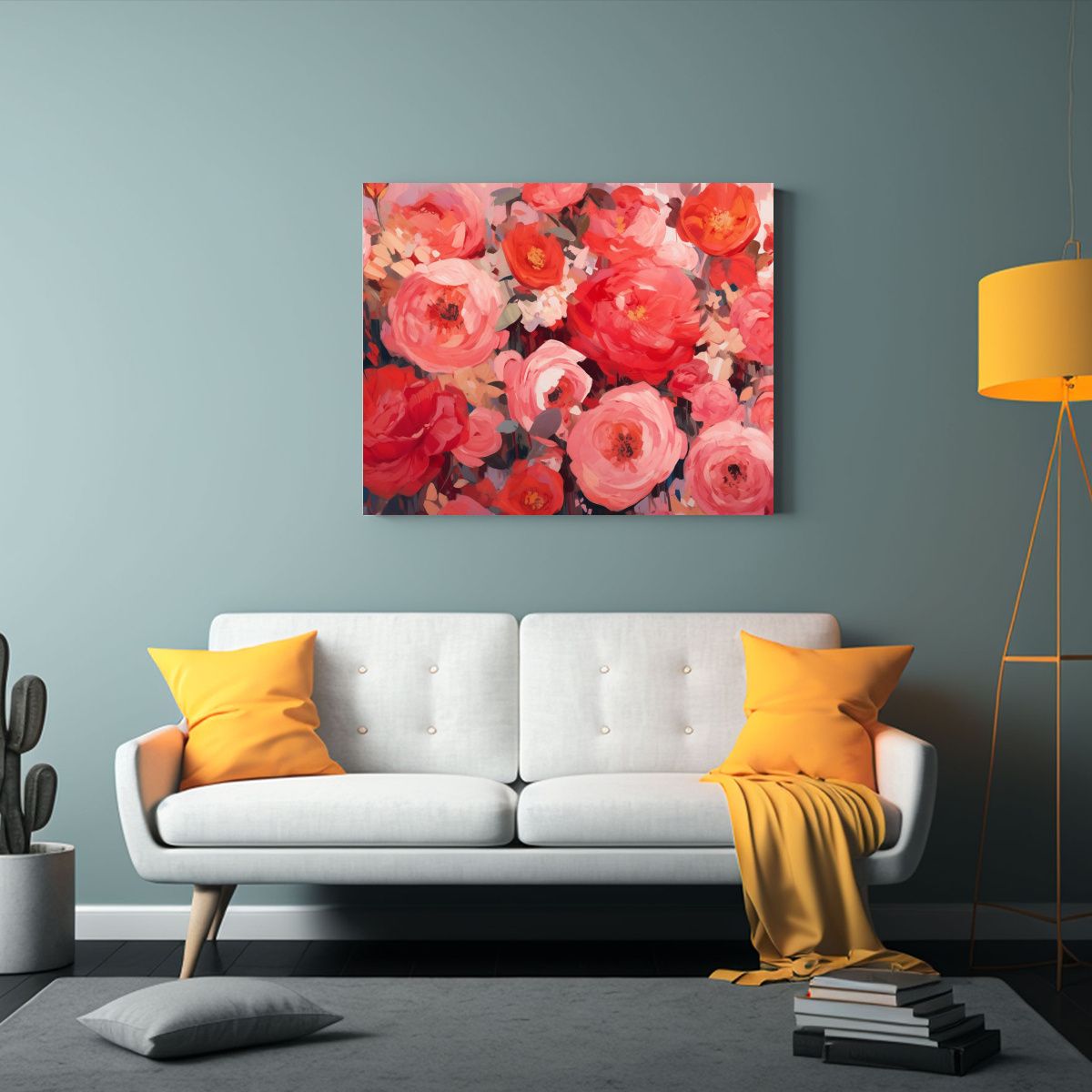 GENERICO - Pintura De Flores Rojas Y Rosas En Lienzo De Tela Para Decor 120x80cm