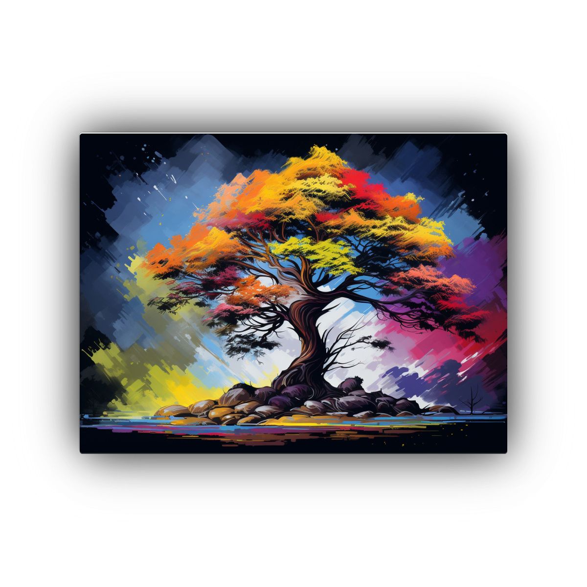 GENERICO - Cuadro De Pino Escocés En Colores Arcoíris Atmosfera Neono 120x80cm