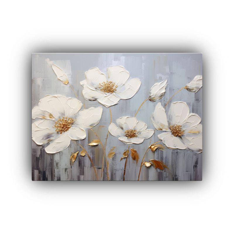 GENERICO - Pintura En Lienzo De Flores En Colores Plateados Estilo Deco 120x80cm