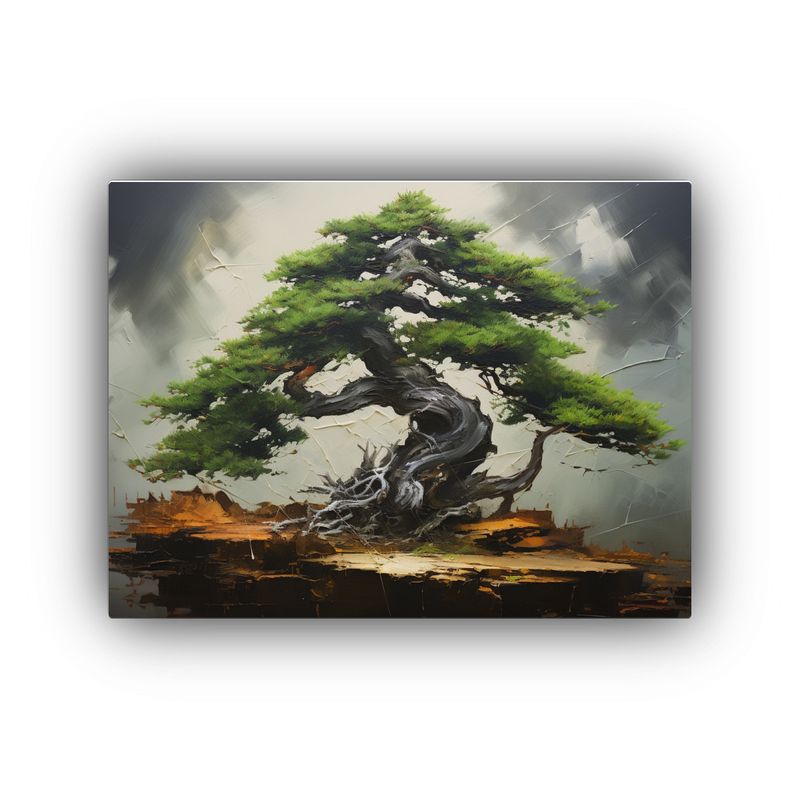GENERICO - Cuadro Abstracto De Una Figura De árbol Bonsái De Abeto E 120x80cm