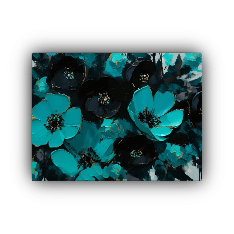 GENERICO - Pintura Minimalista De Flores En Turquesa Y Negro En Lienzo 120x80cm