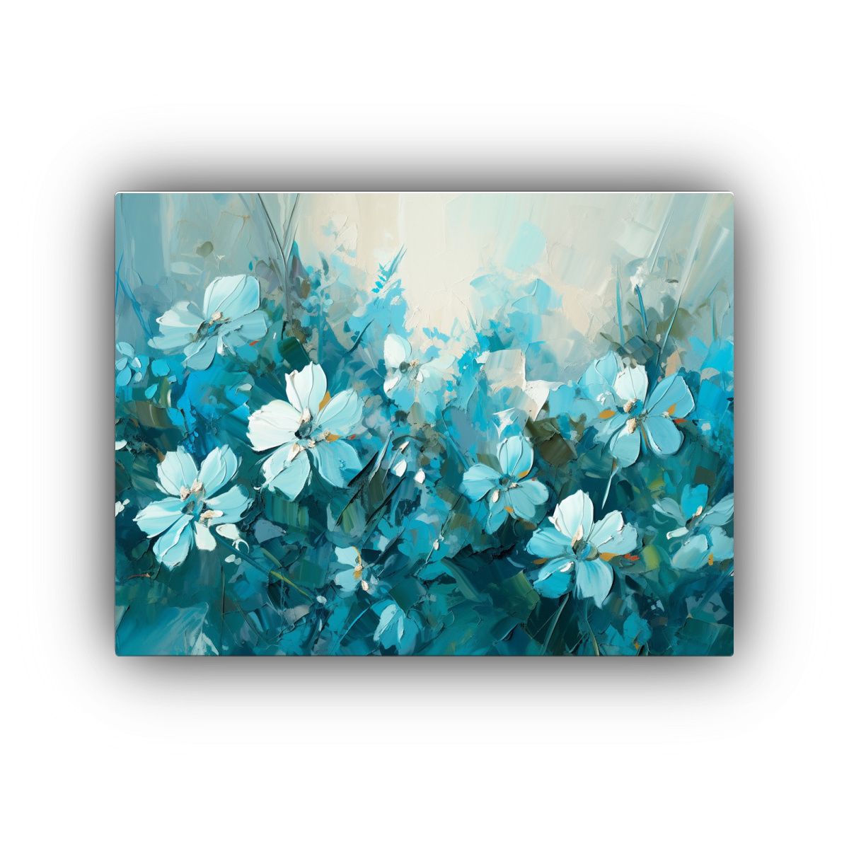 GENERICO - Cuadro Moderno Hogar Deco Flores En Turquesa Y Azul Sobre Li 120x80cm