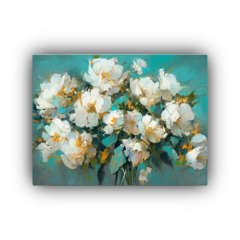 GENERICO - Cuadro De Flores En Colores Turquesa Y Dorado Para Decoraci 120x80cm