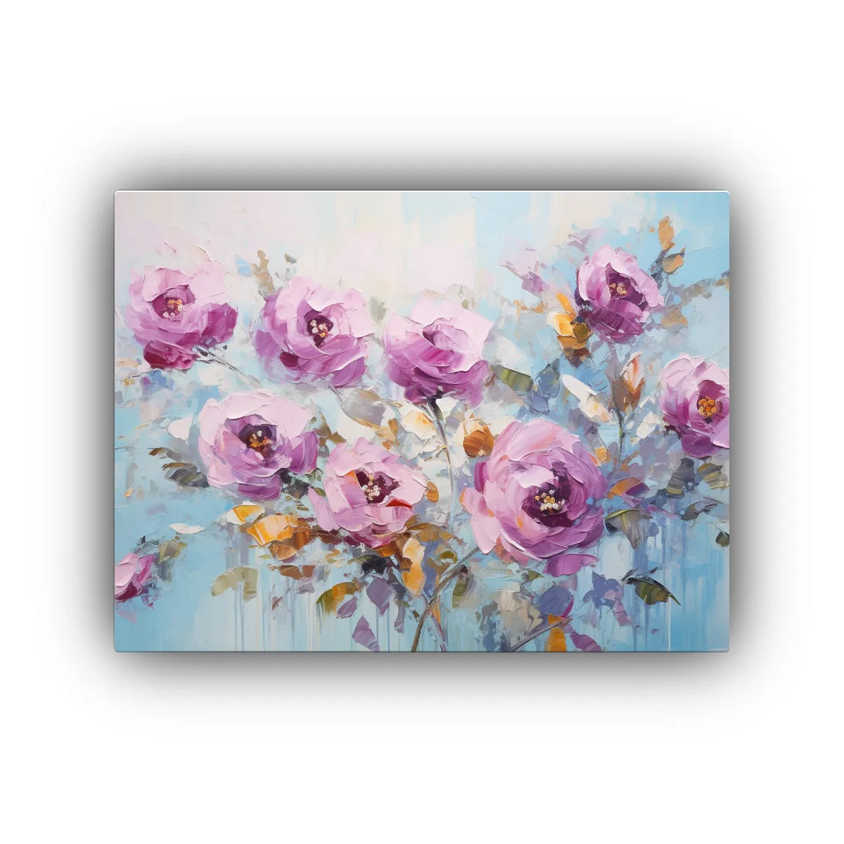 GENERICO - Obra Gráfica Floral En Bastidor Arte Turquesa Y Rosa En Li 120x80cm