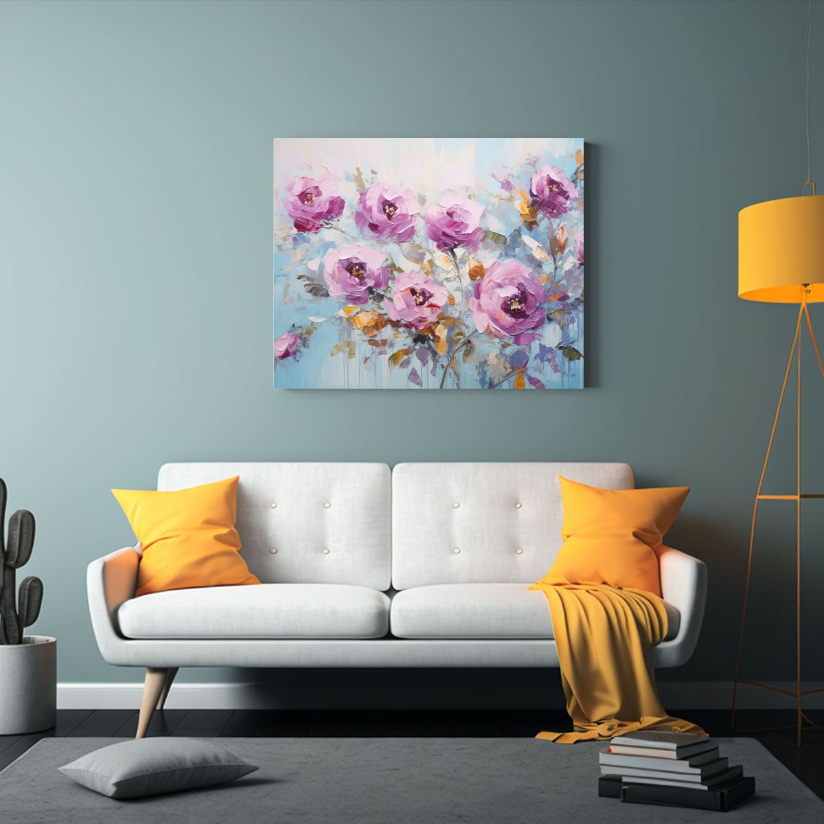 GENERICO - Obra Gráfica Floral En Bastidor Arte Turquesa Y Rosa En Li 120x80cm