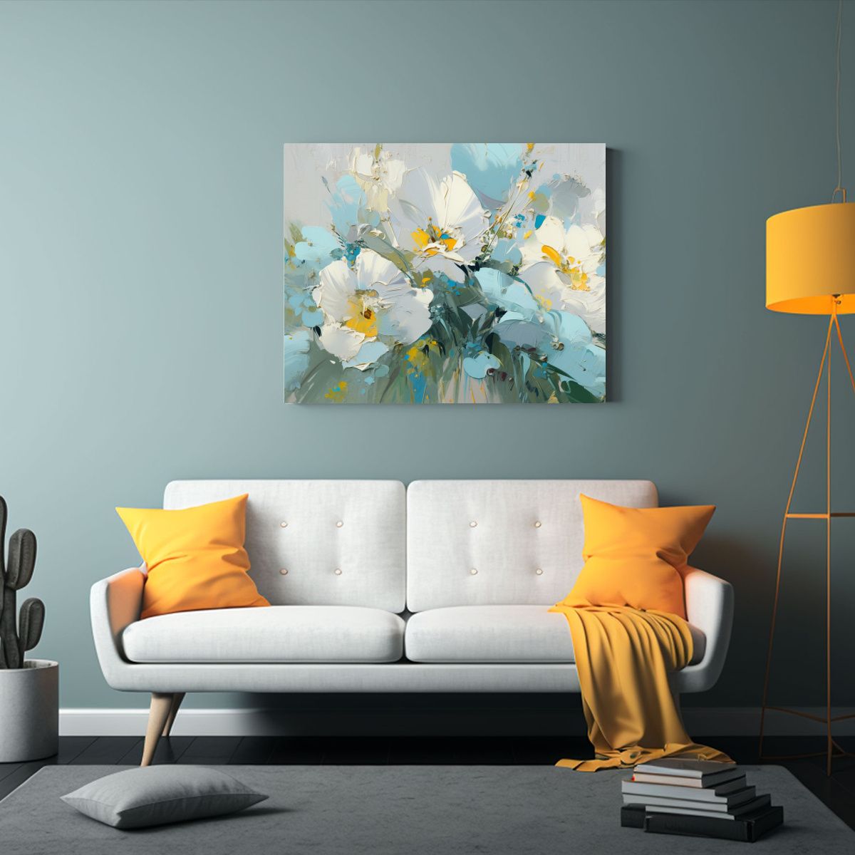 GENERICO - Cuadro En Lienzo Con Flores Turquesa En Estilo Creativo 120x80cm