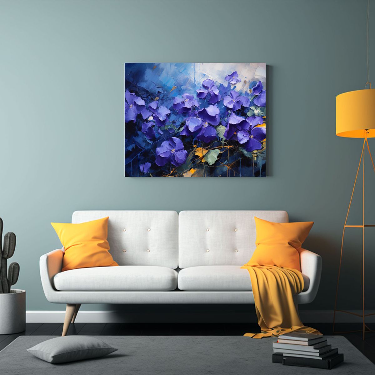 GENERICO - Pintura Abstracta Detallada De Flores Violetas En óleo 120x80cm