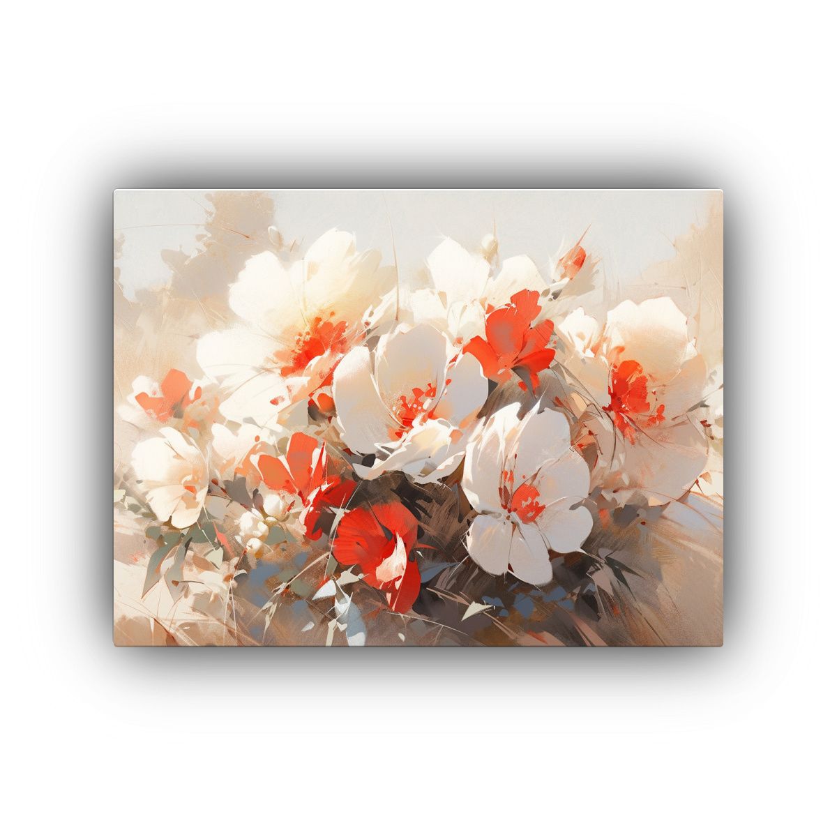 GENERICO - Pintura Lienzo Composición Blanco Y Rojo Con Flores En El S 120x80cm