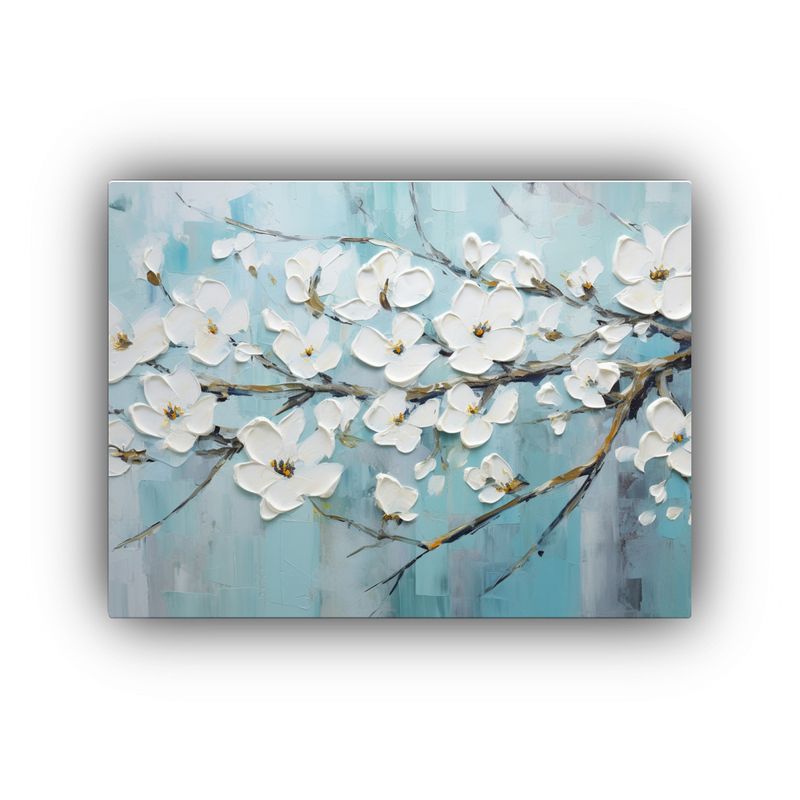GENERICO - Cuadro De Flores Blanco Y Turquesa En Lienzo 120x80cm
