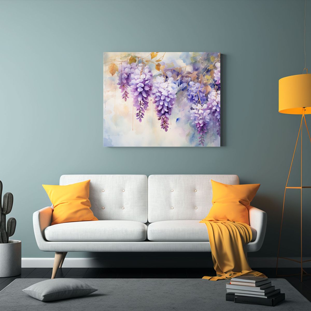 GENERICO - Cuadro Abstracto Con Flores De Glicinias En Colores Apagados 90x60cm