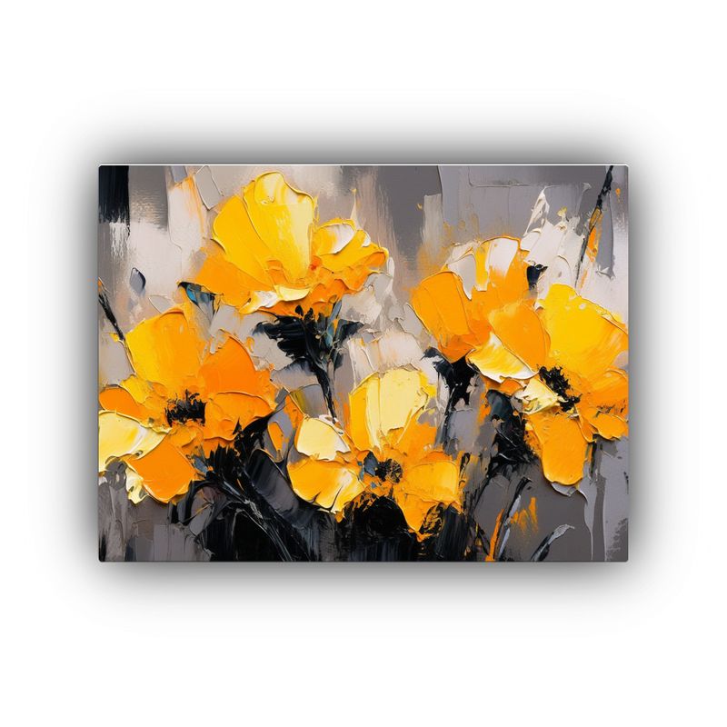 GENERICO - Cuadro Amarillo Y Negro Flores En Bastidor Estilo Galería  120x80cm