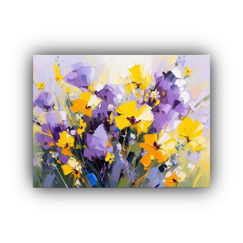 GENERICO - Cuadro Flores Amarillas Y Moradas En Lienzo Naturaleza Viva 120x80cm