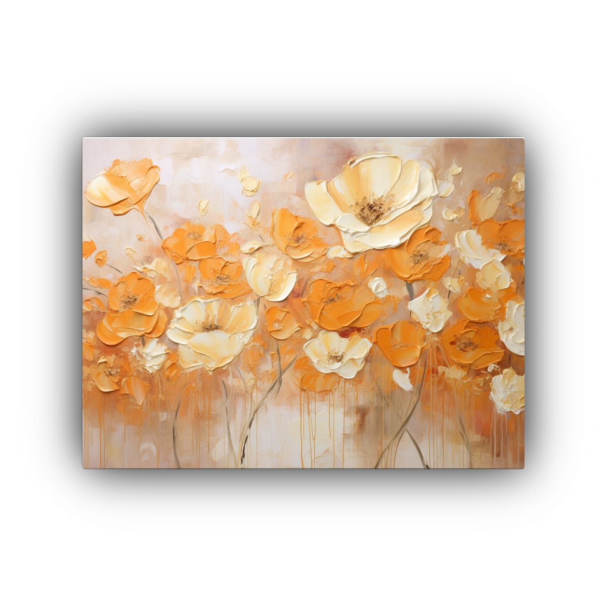 GENERICO - Pintura De Flores En Lienzo En Colores Naranja Y Dorado 120x80cm