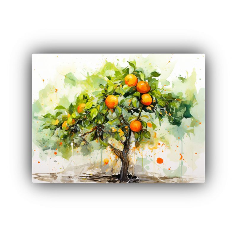 GENERICO - Pintura Abstracta Acuarela árbol Naranja Colores Verde Riq 120x80cm