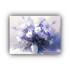 GENERICO - Cuadro Decorativo Flores En Púrpura Y Blanco Sobre Lienzo E 120x80cm