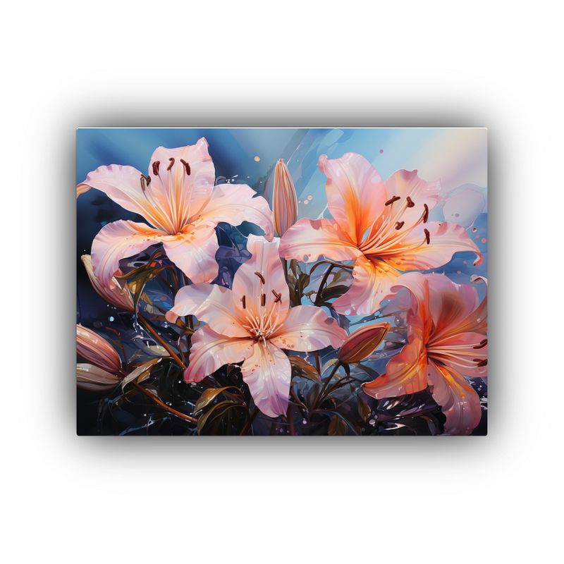 GENERICO - Cuadro Floral De Lirios En Turquesa Y Rosa Pintura Abstracta 120x80cm