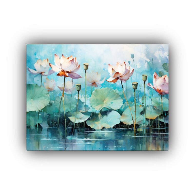GENERICO - Lienzo Impreso Elegancia A Flores Loto Turquesa Abstracto 120x80cm
