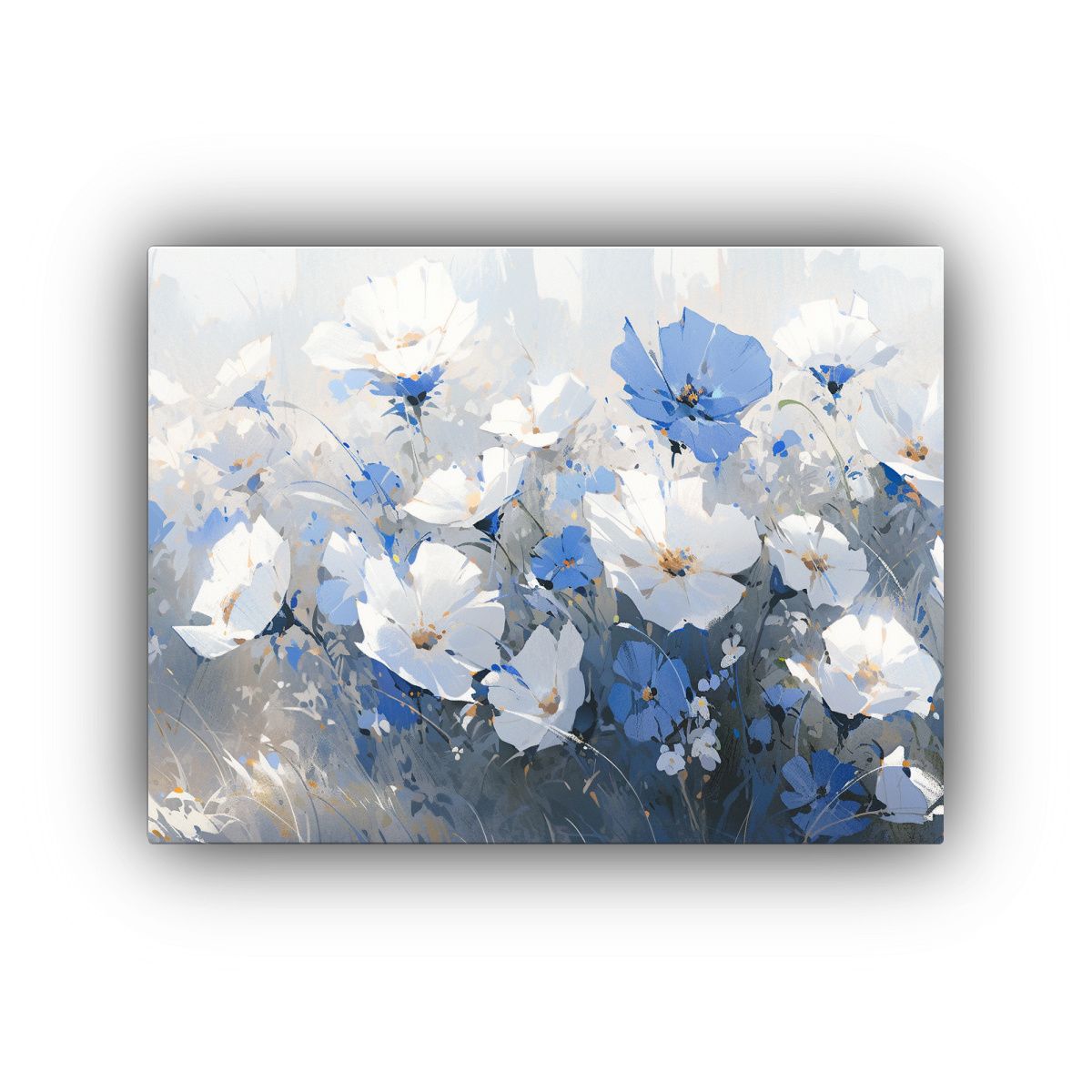 GENERICO - Pintura De Flores Blancas Y Azules En Lienzo De Arte Decorat 120x80cm