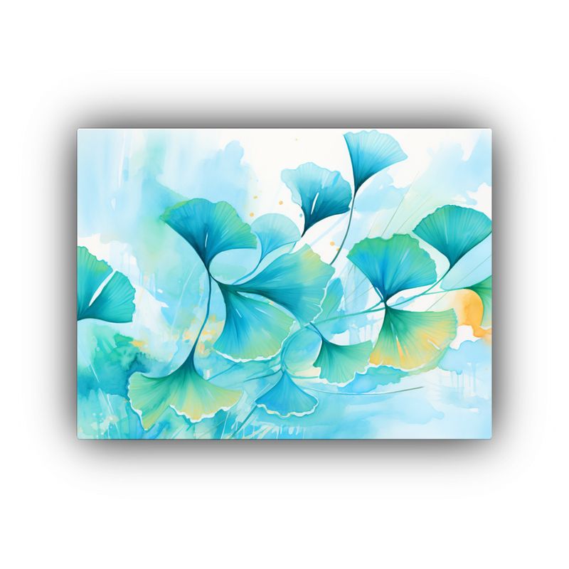 GENERICO - Pintura Mural De Hojas De Ginkgo En Colores Azul Y Turquesa  120x80cm