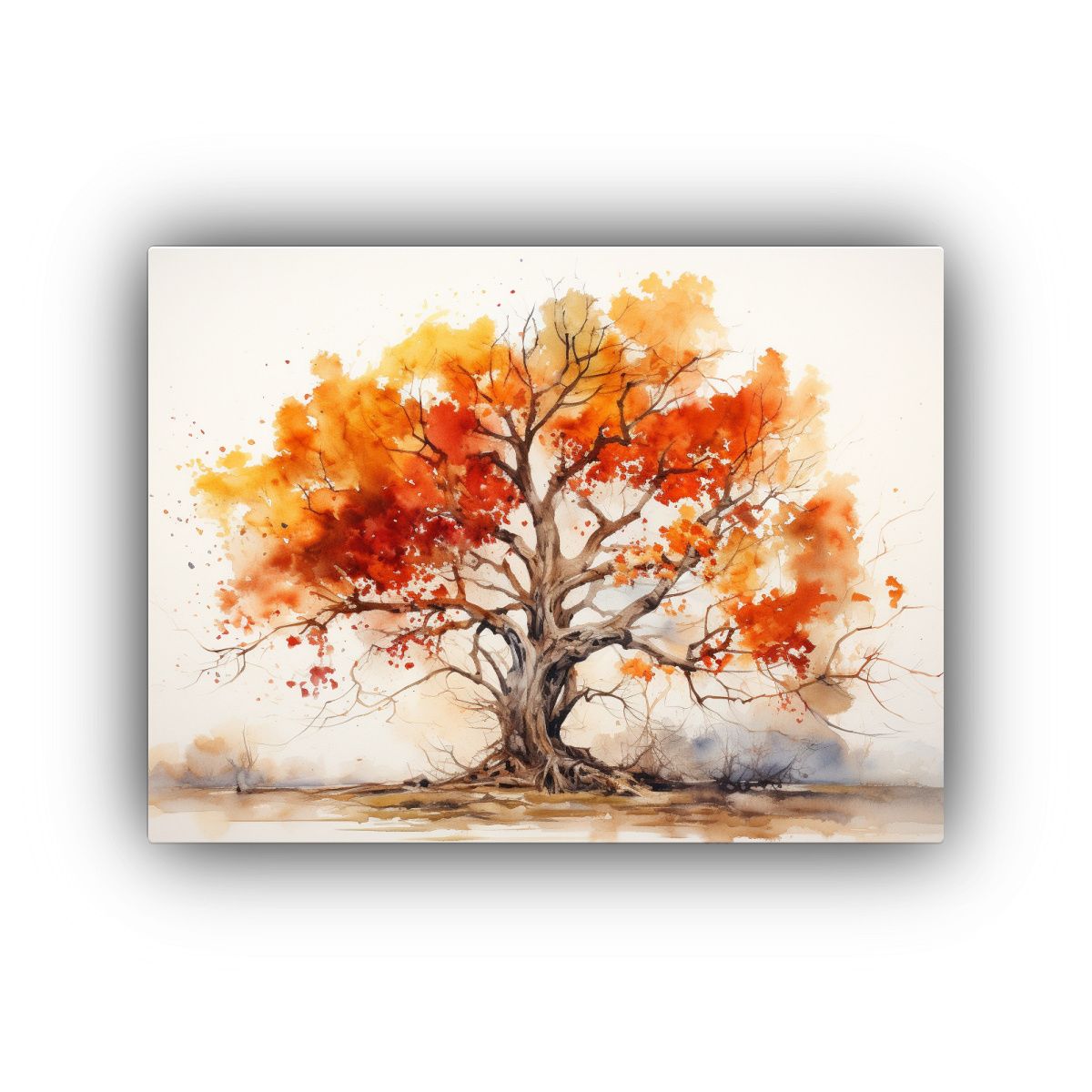 GENERICO - Pintura Abstracta En Tonos Rojo Y Naranja De Un Roble Sensi 120x80cm