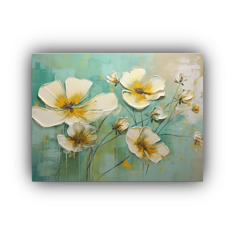 GENERICO - Cuadro Diseño Urbano Verde Y Dorado Con Flores En Lienzo De 120x80cm