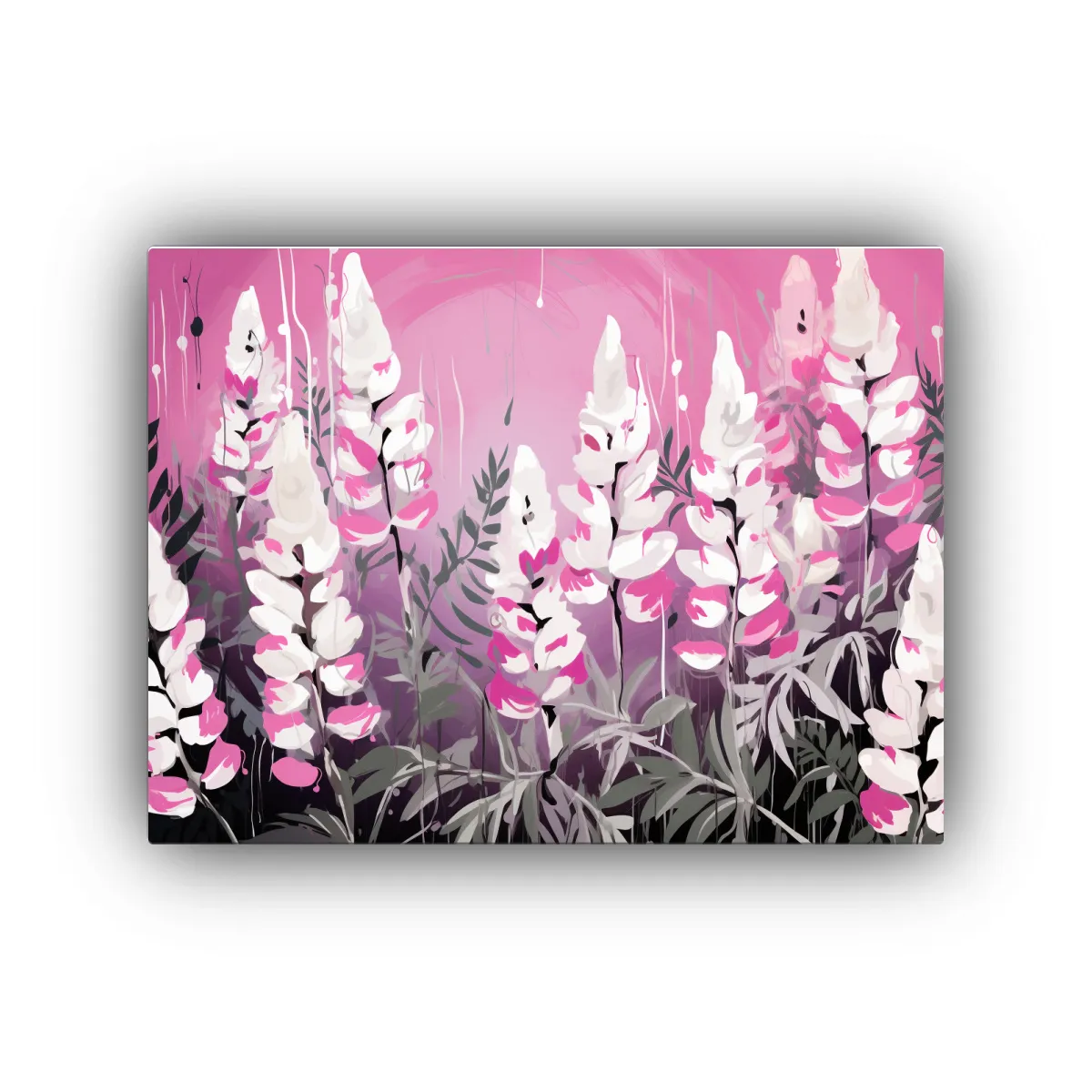 GENERICO - Pintura Lupine Grains En Blanco Y Rosa Composición Dinámi 120x80cm