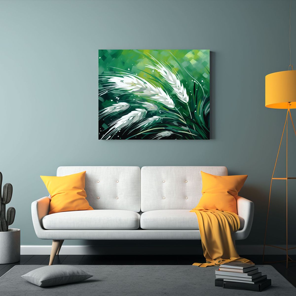 GENERICO - Cuadro De Trigo Verde Y Blanco En Atmosfera Neonoir 120x80cm