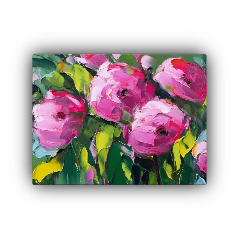 GENERICO - Cuadro De Flores En Lienzo Moderno En Tonos Verde Y Magenta 120x80cm