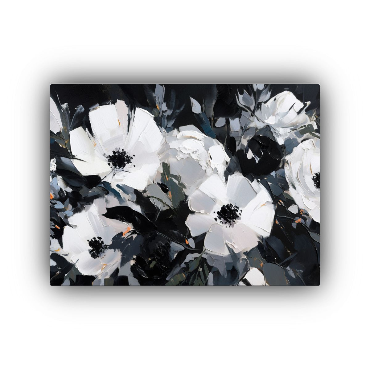 GENERICO - Cuadro Cuadro Moderna Flores Blanca Y Negra En Lienzo 120x80cm