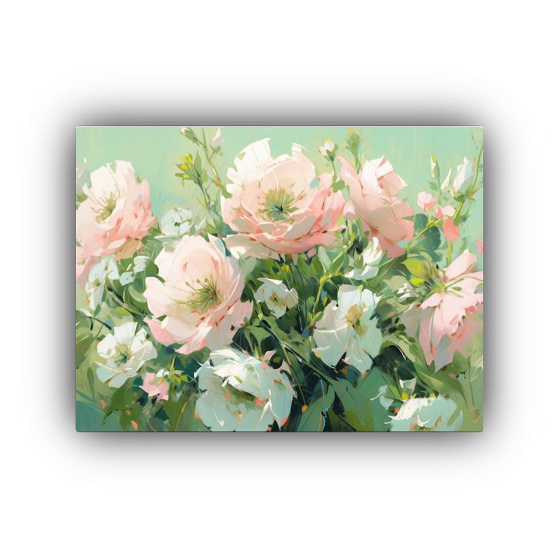 GENERICO - Pintura De Flores Verdes Y Rosas En Lienzo Para Decoración 120x80cm