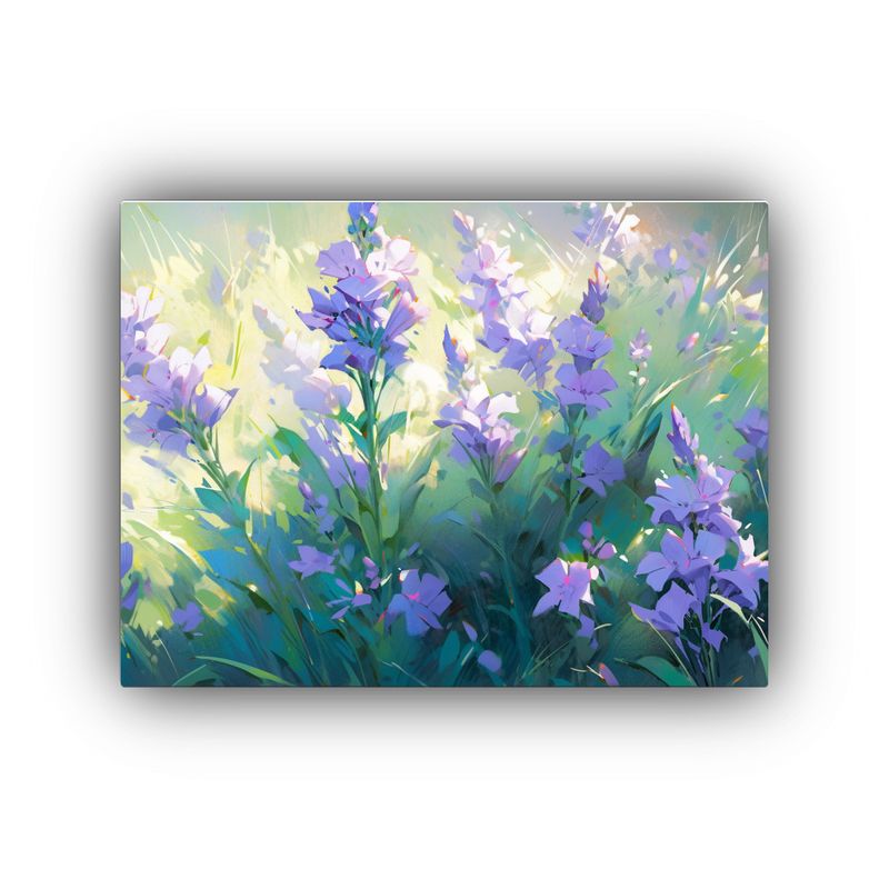 GENERICO - Pintura Abstracción Flores Verde Y Morado En Lienzo Decorac 120x80cm